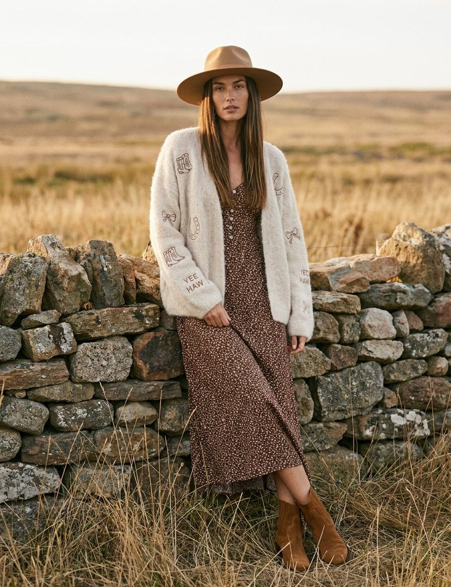 Rancher Western Embroidered Fuzzy Cardigan - Westly