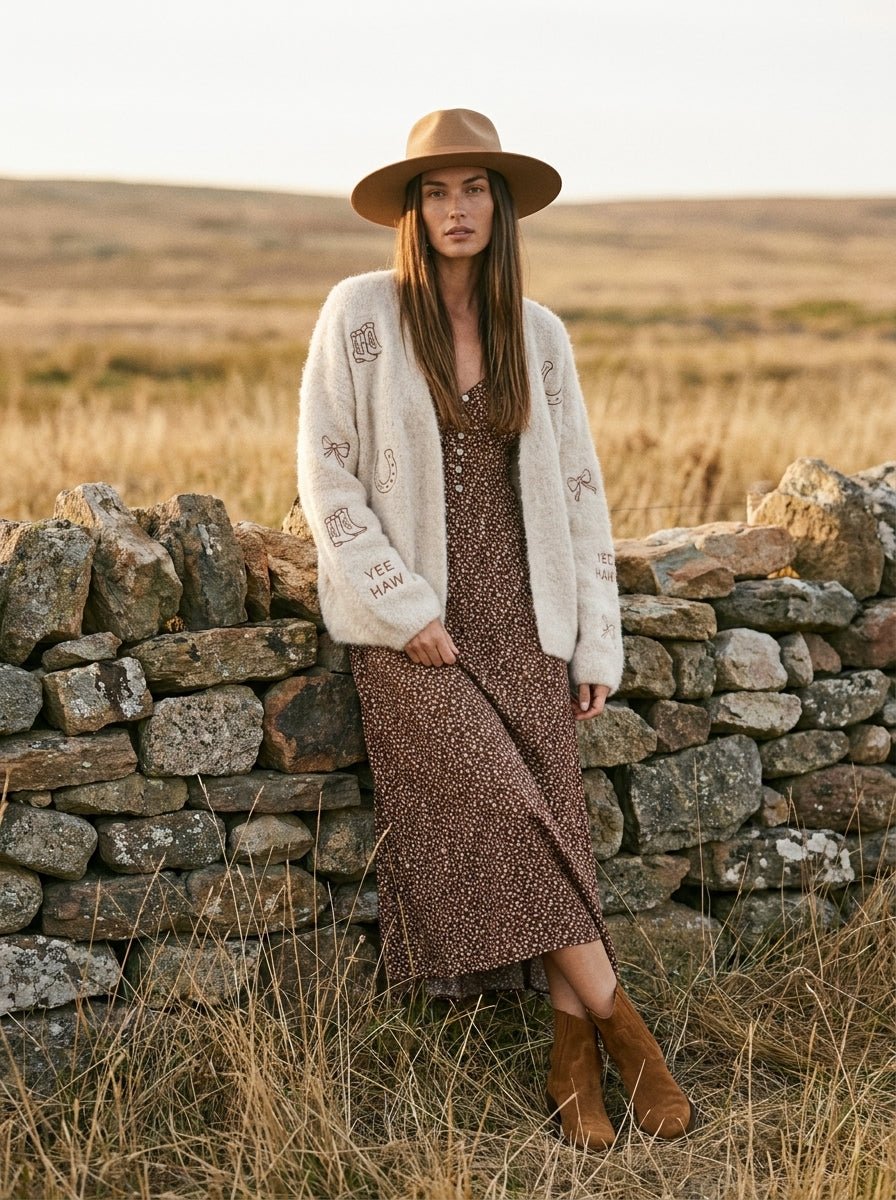 Rancher Western Embroidered Fuzzy Cardigan - Westly