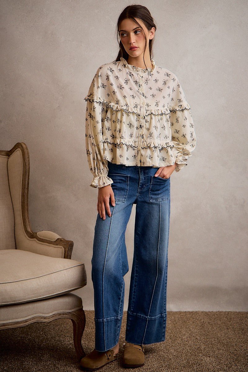Record Store Pintuck Flare Jeans - Westly