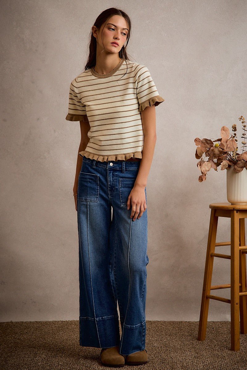 Record Store Pintuck Flare Jeans - Westly