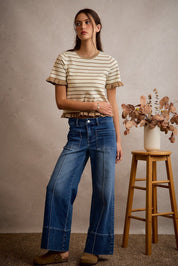 Record Store Pintuck Flare Jeans - Westly