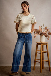 Record Store Pintuck Flare Jeans - Westly