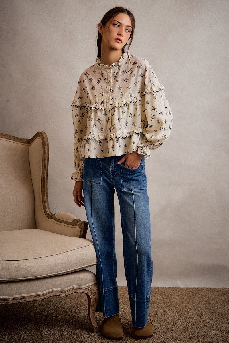 Record Store Pintuck Flare Jeans - Westly