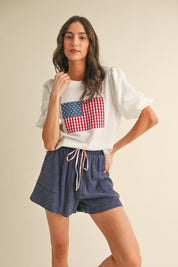 Red, White & You Balloon Sleeve Top - Westly