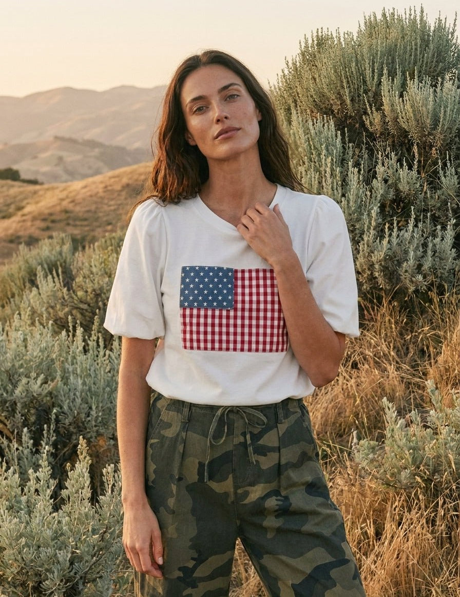 Red, White & You Balloon Sleeve Top - Westly