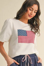 Red, White & You Balloon Sleeve Top - Westly