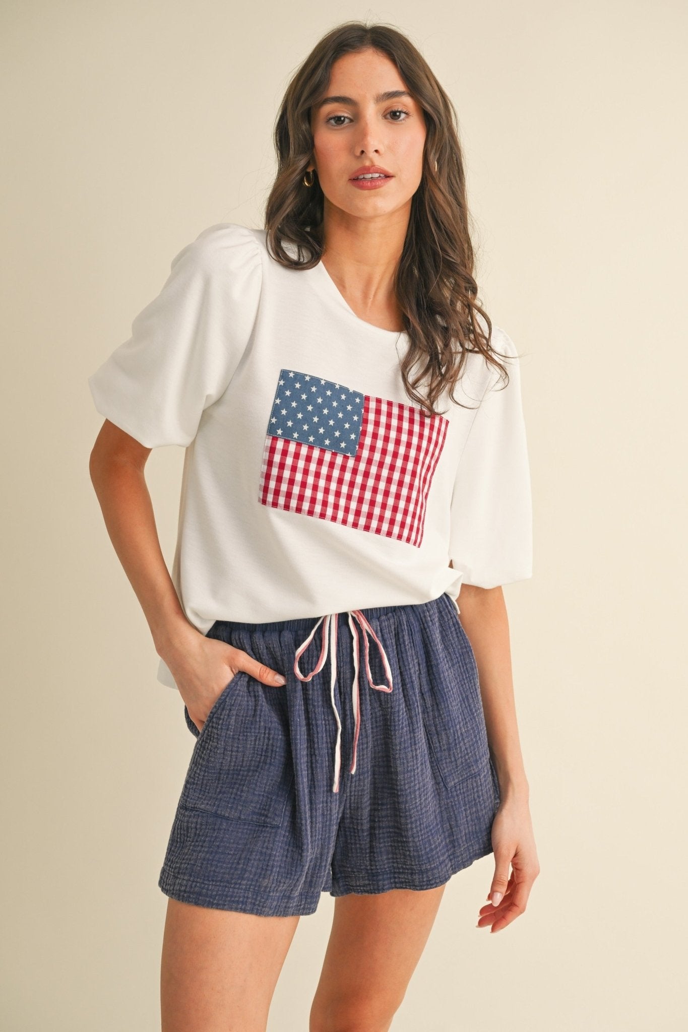 Red, White & You Balloon Sleeve Top - Westly