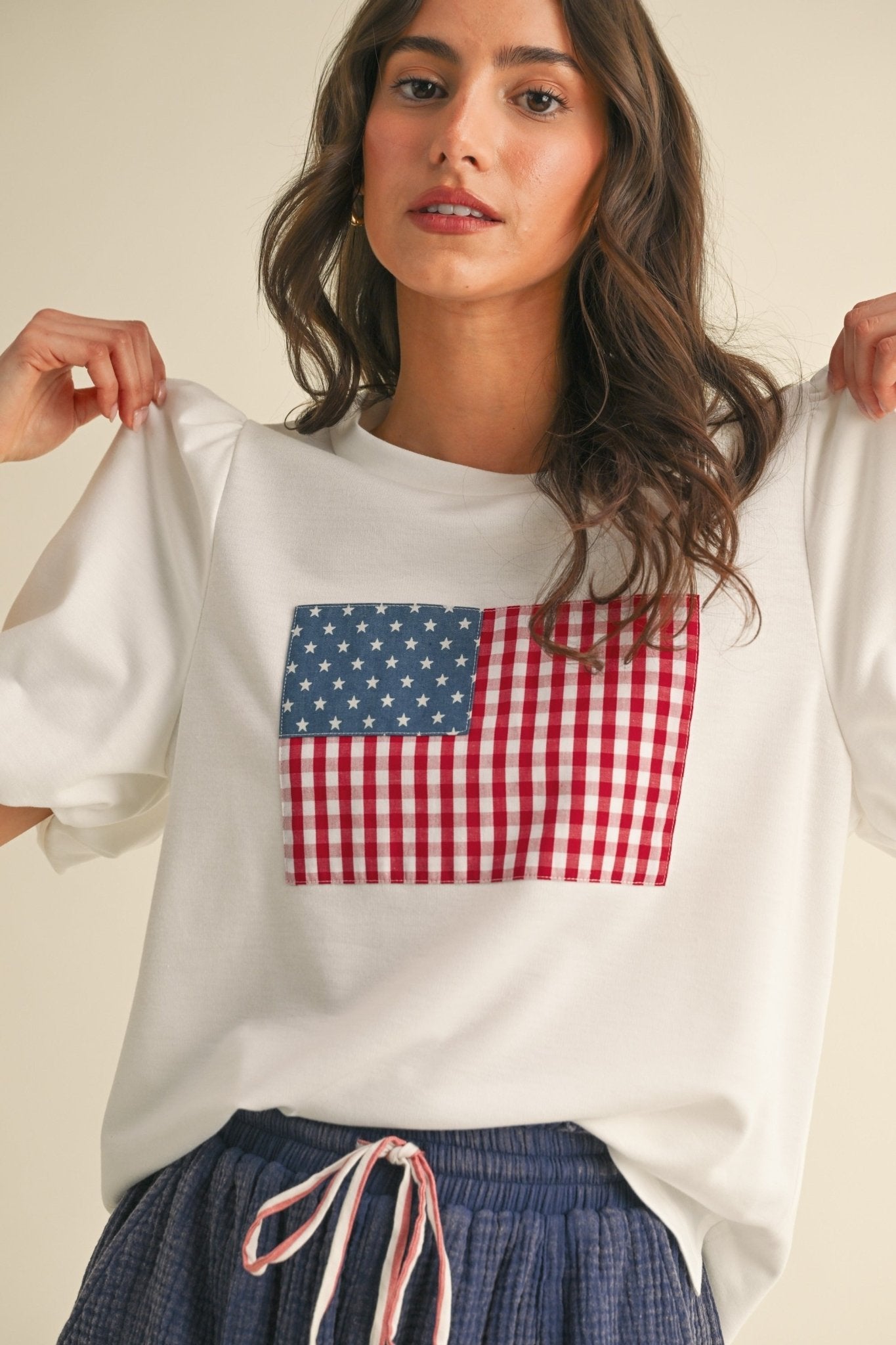 Red, White & You Balloon Sleeve Top - Westly