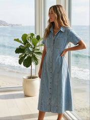 Reese Button - Front Denim Midi Dress - Westly
