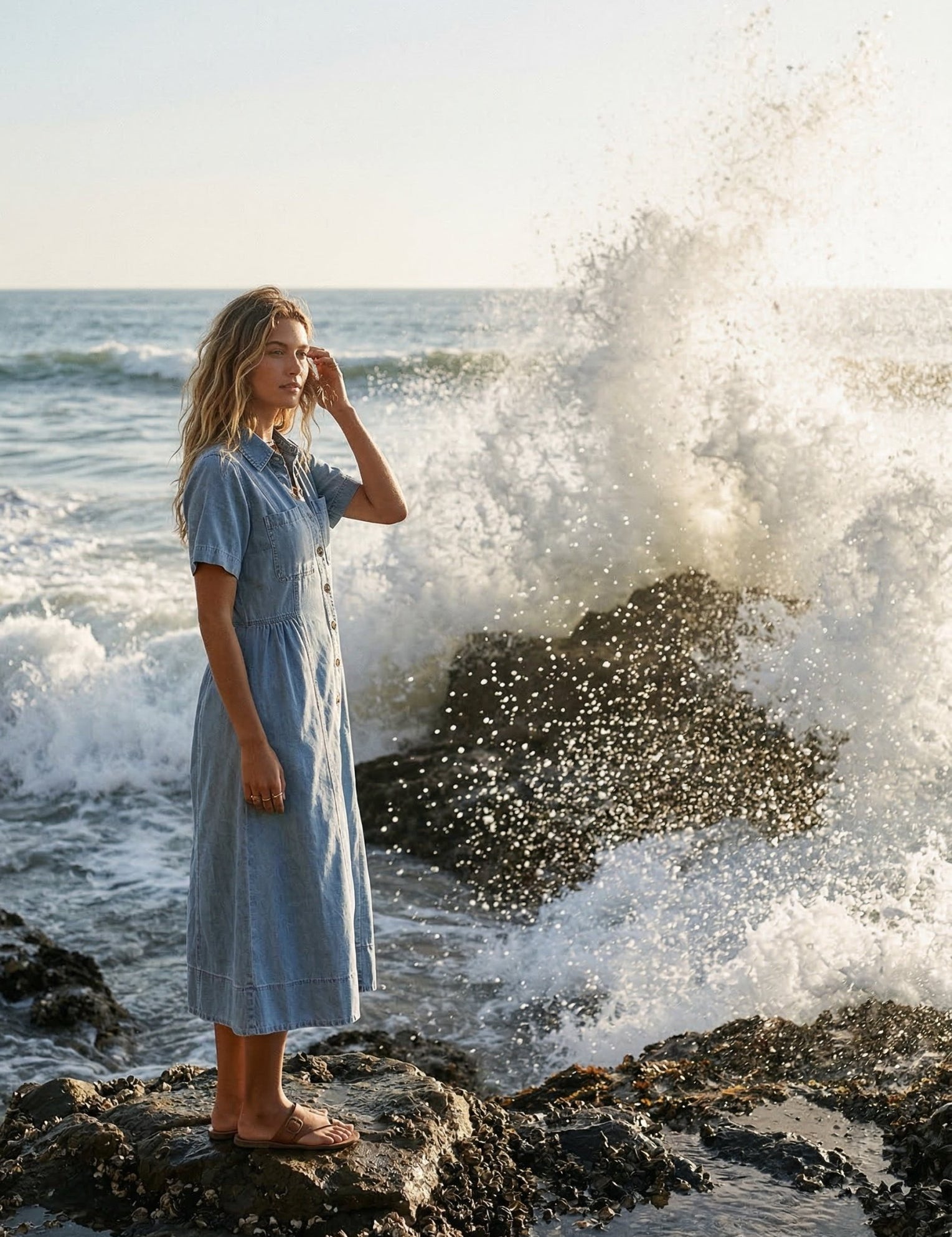 Reese Button - Front Denim Midi Dress - Westly