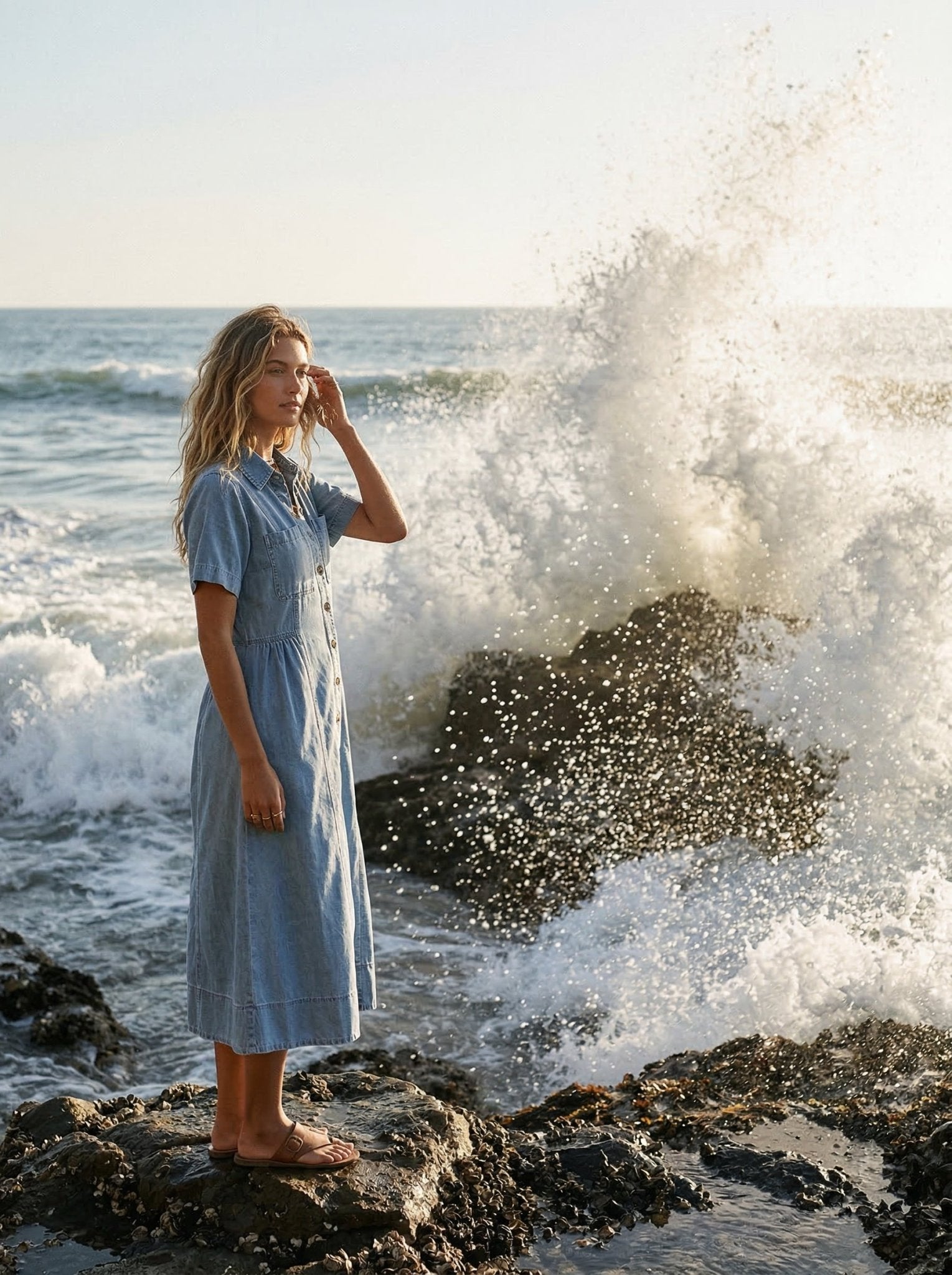 Reese Button - Front Denim Midi Dress - Westly