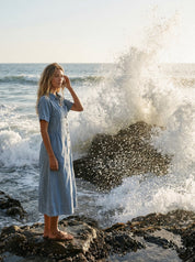 Reese Button - Front Denim Midi Dress - Westly