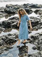 Reese Button - Front Denim Midi Dress - Westly