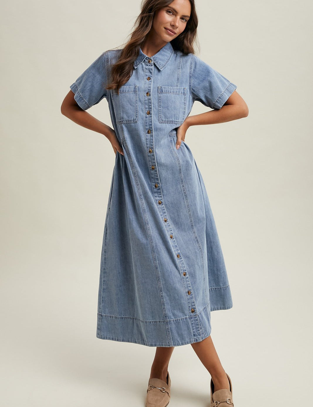 Reese Button - Front Denim Midi Dress - Westly