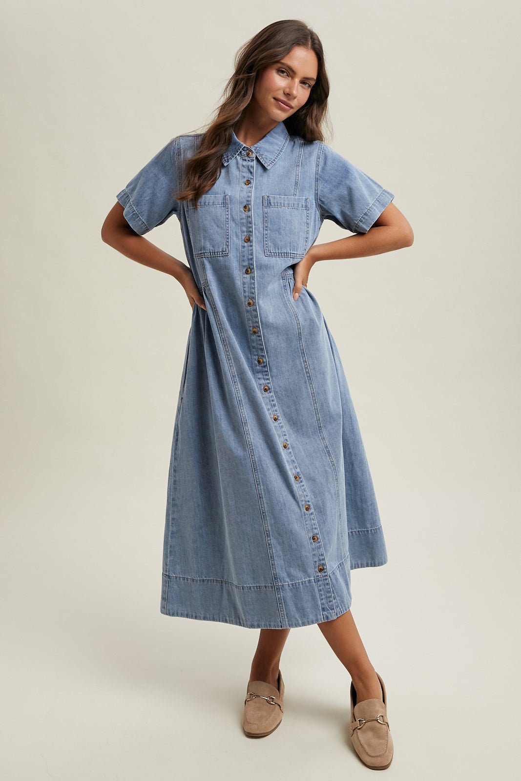 Reese Button - Front Denim Midi Dress - Westly
