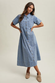 Reese Button - Front Denim Midi Dress - Westly