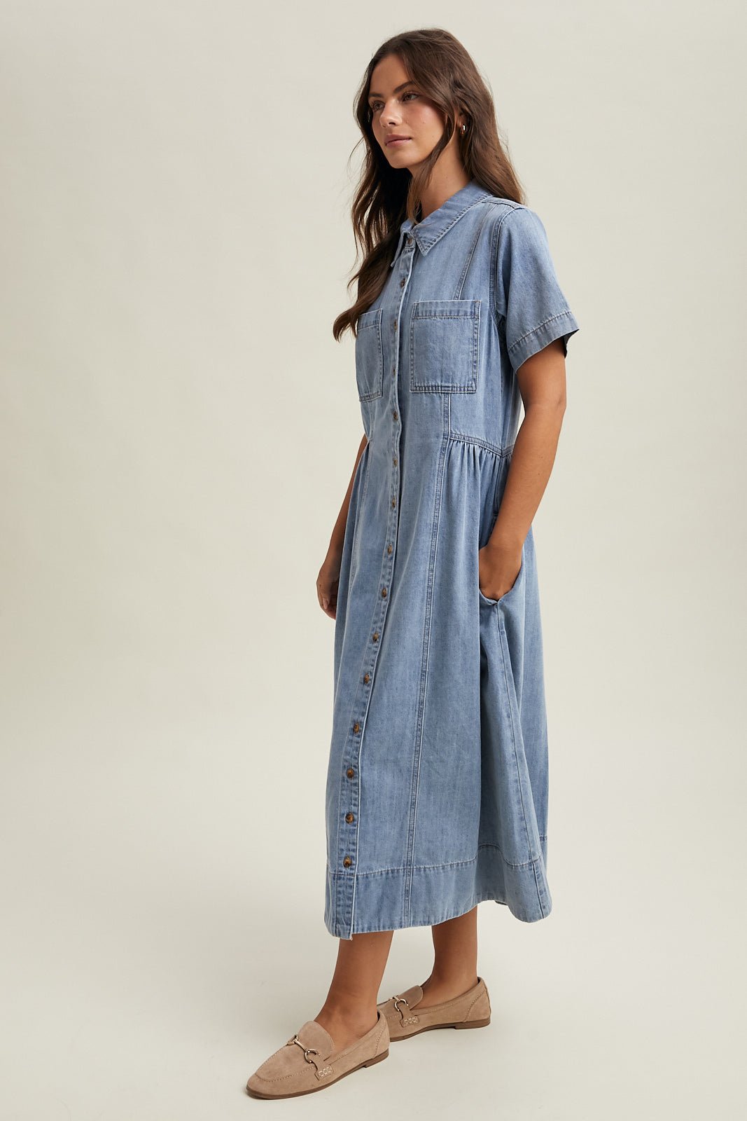 Reese Button - Front Denim Midi Dress - Westly