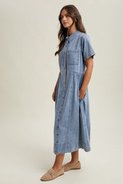 Reese Button - Front Denim Midi Dress - Westly