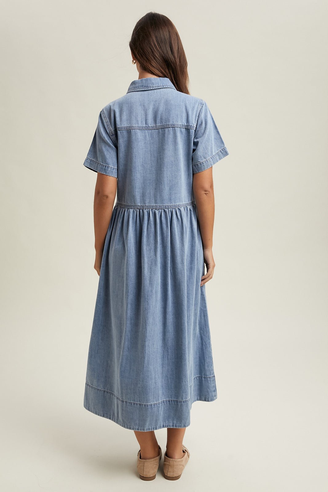 Reese Button - Front Denim Midi Dress - Westly