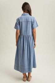Reese Button - Front Denim Midi Dress - Westly