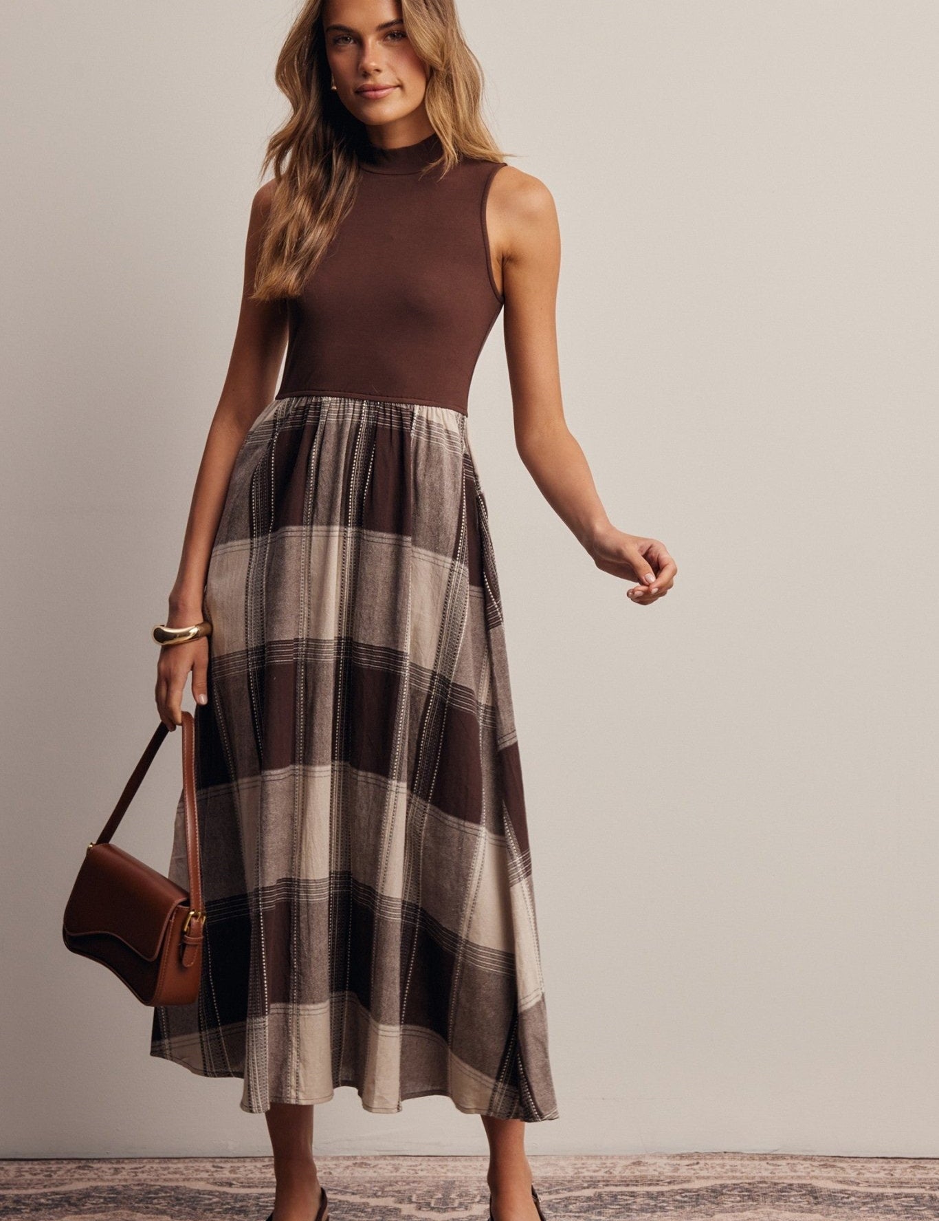 Regent Mixed Media Plaid Midi Dress - Westly