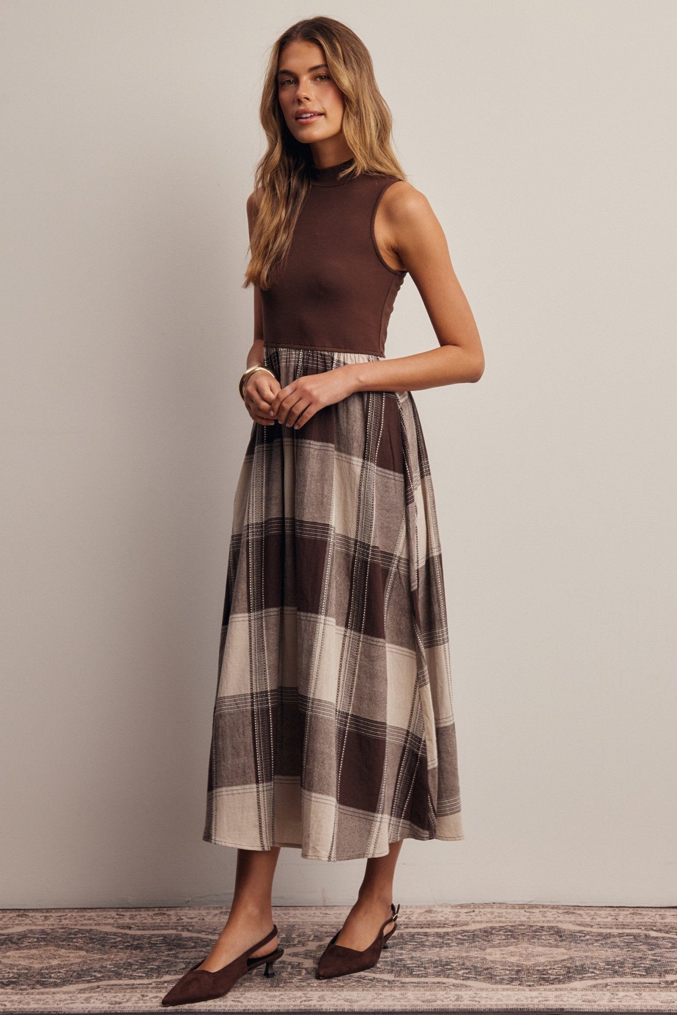 Regent Mixed Media Plaid Midi Dress - Westly