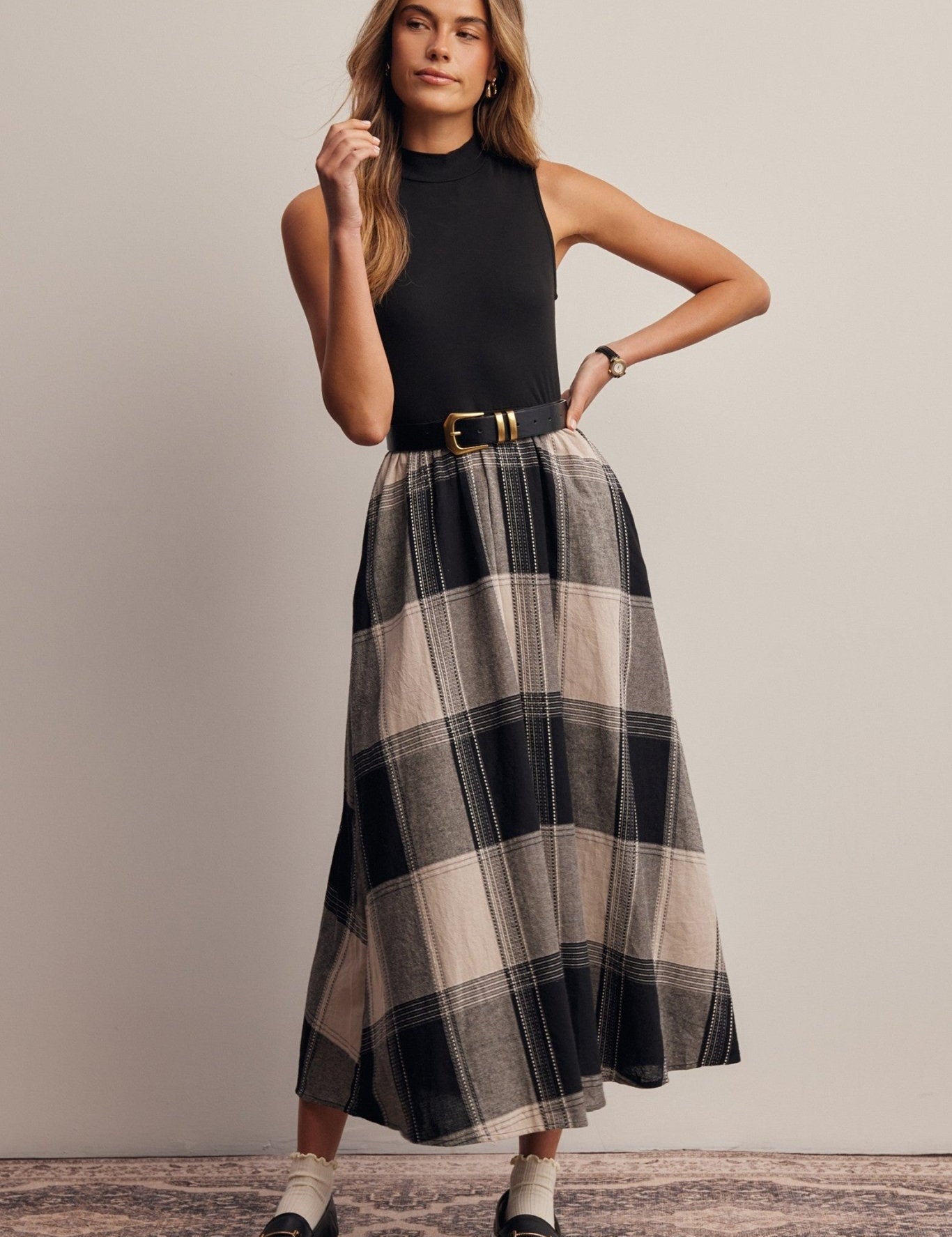 Regent Mixed Media Plaid Midi Dress - Westly