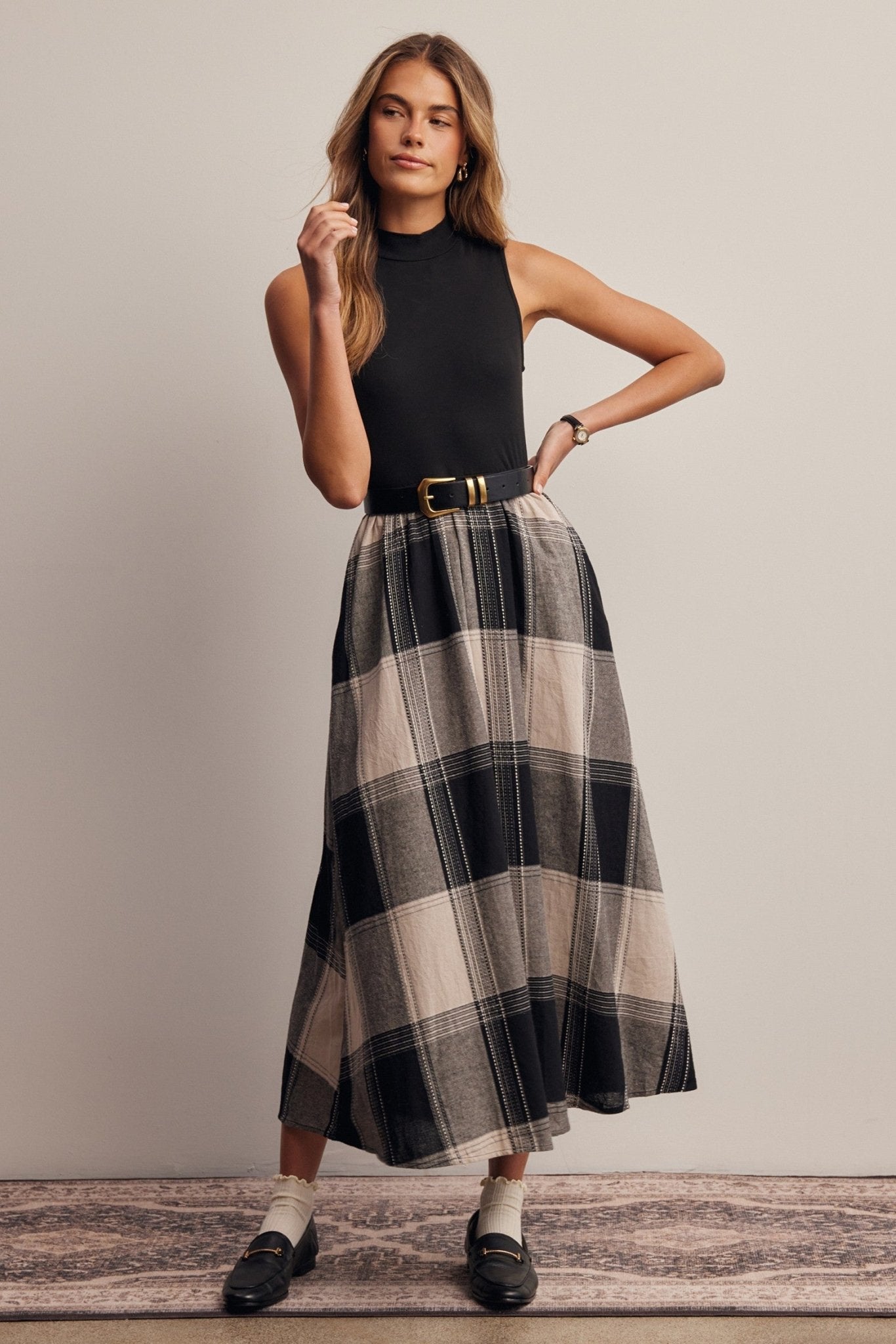 Regent Mixed Media Plaid Midi Dress - Westly