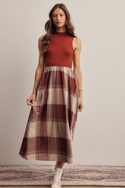 Regent Mixed Media Plaid Midi Dress - Westly