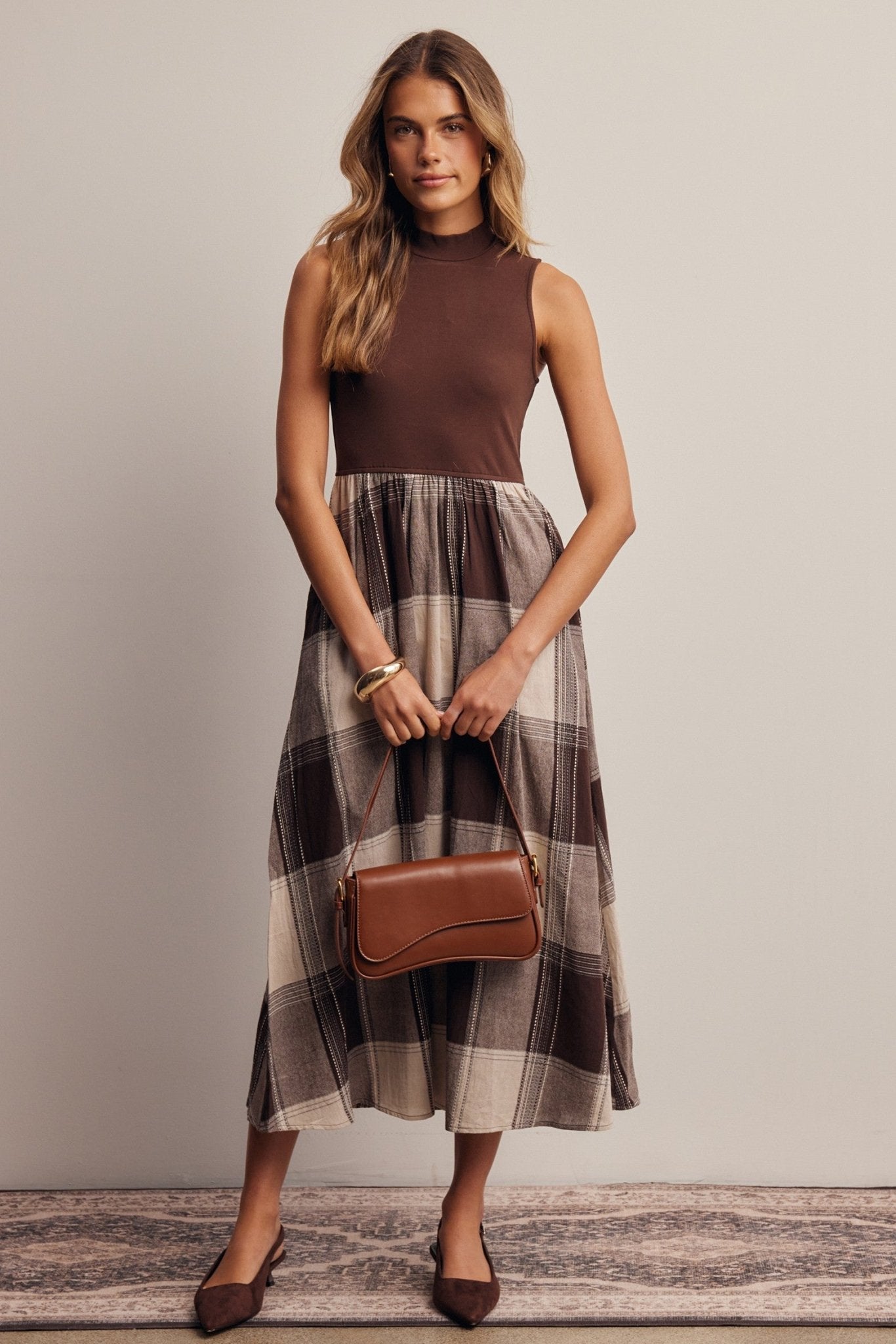 Regent Mixed Media Plaid Midi Dress - Westly