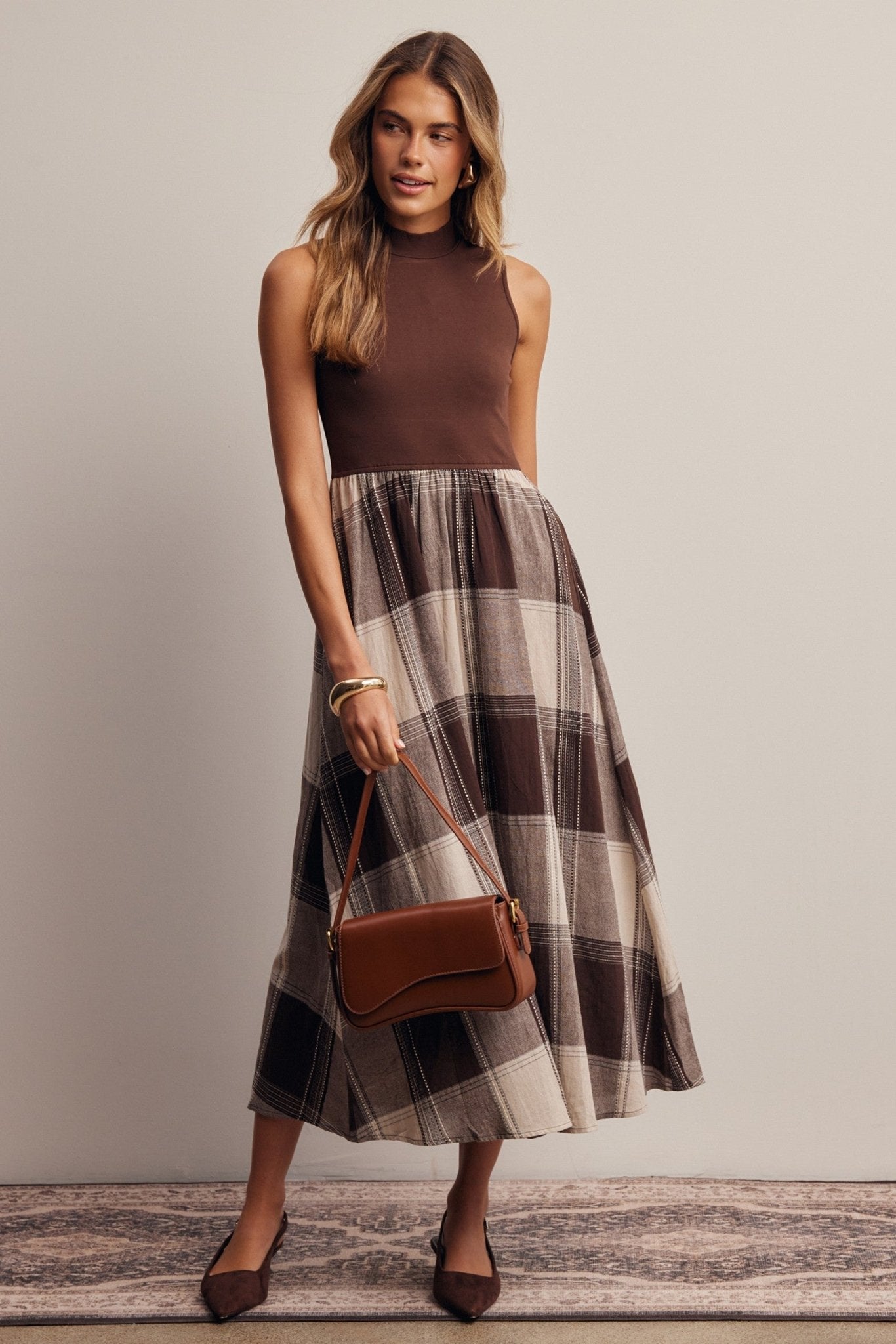 Regent Mixed Media Plaid Midi Dress - Westly