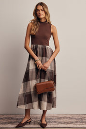 Regent Mixed Media Plaid Midi Dress - Westly