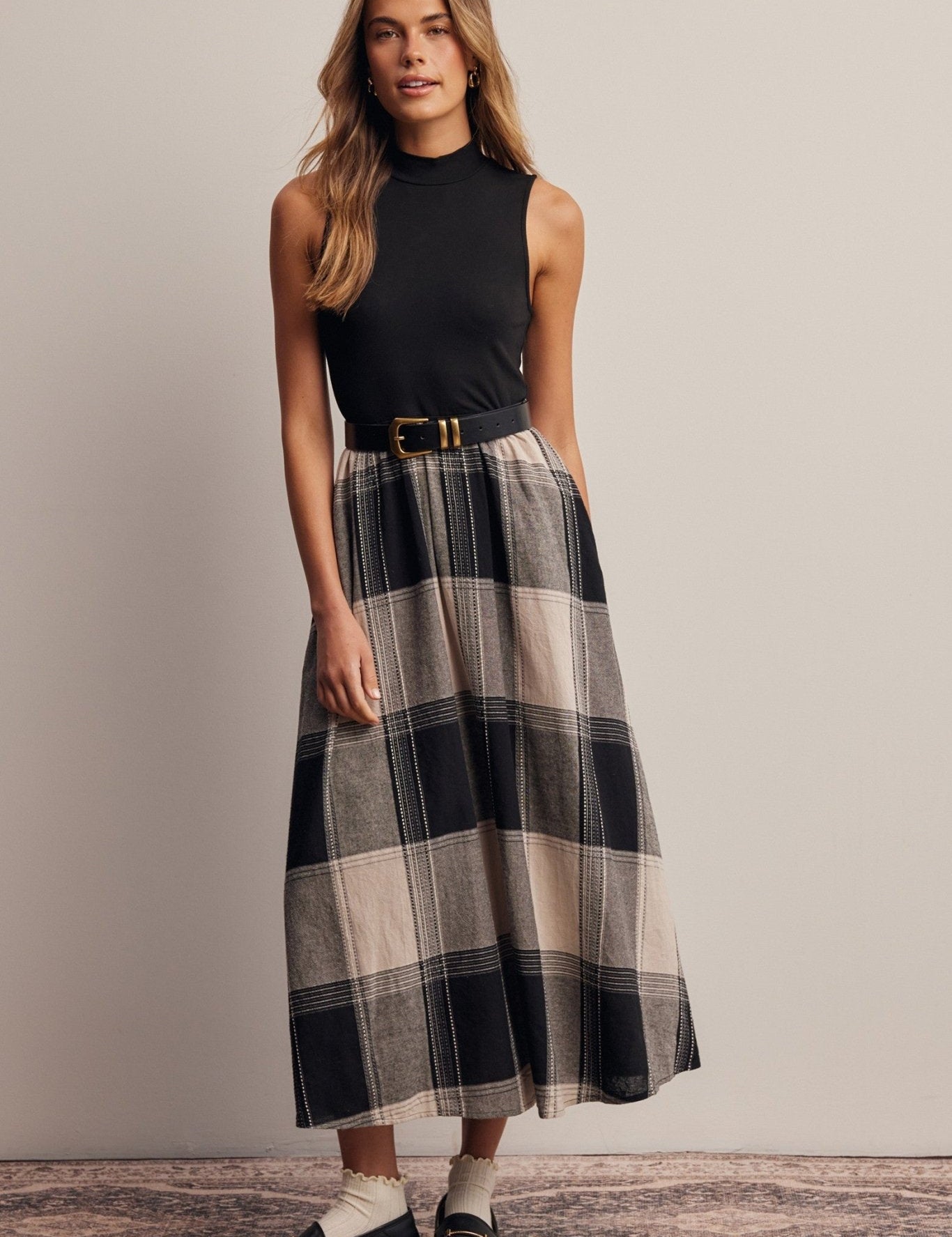 Regent Mixed Media Plaid Midi Dress - Westly