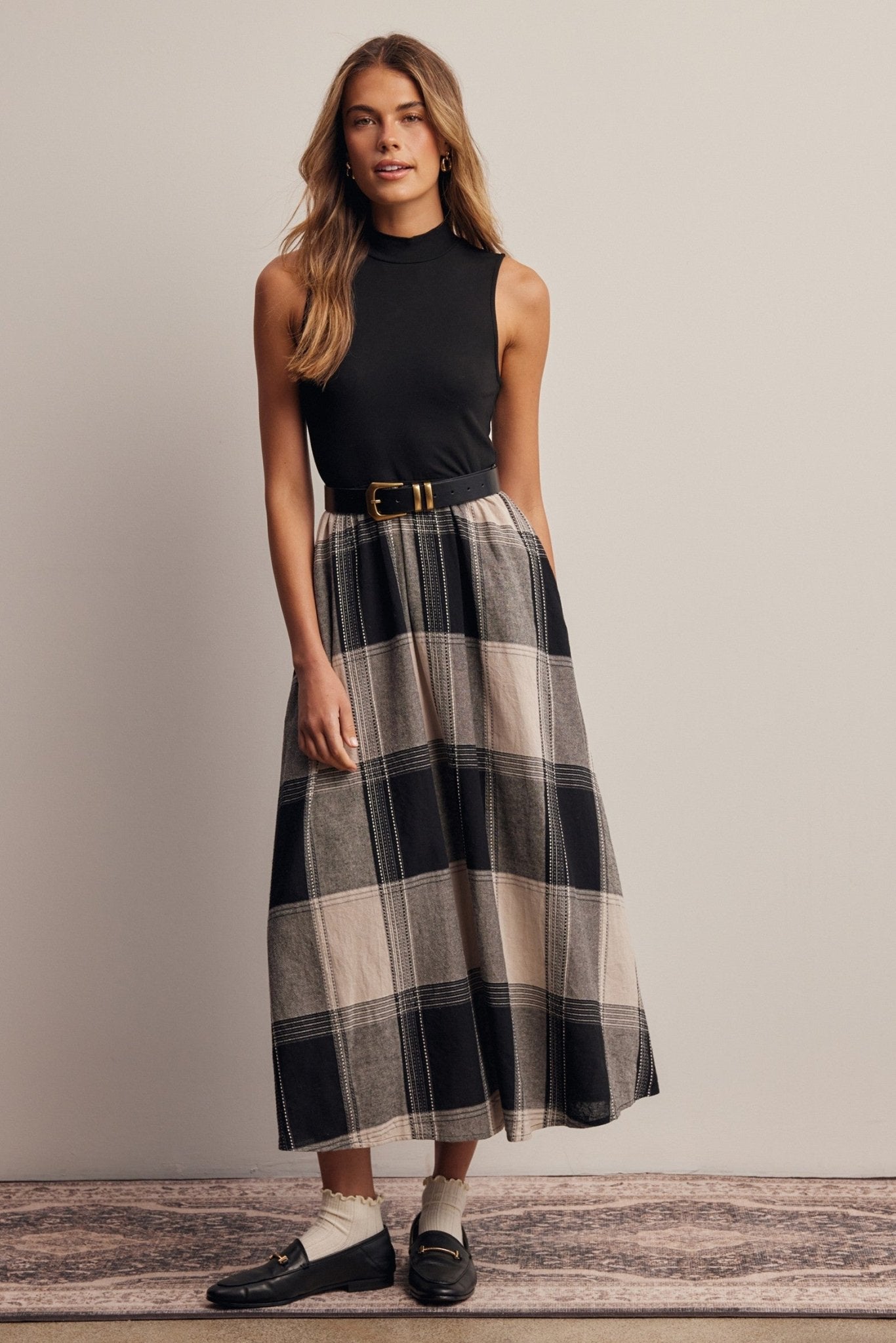 Regent Mixed Media Plaid Midi Dress - Westly