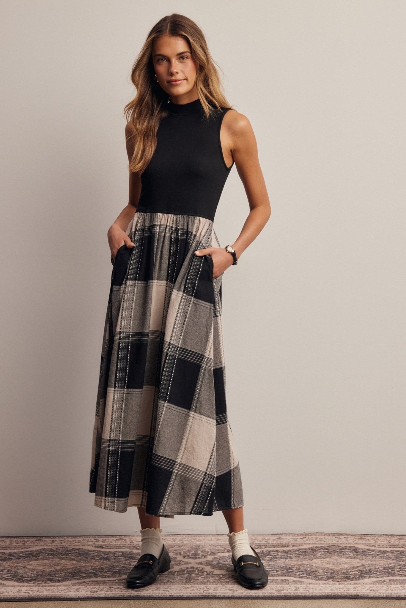 Regent Mixed Media Plaid Midi Dress - Westly