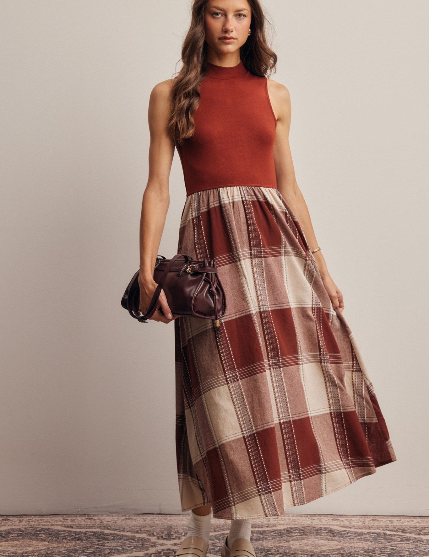 Regent Mixed Media Plaid Midi Dress - Westly