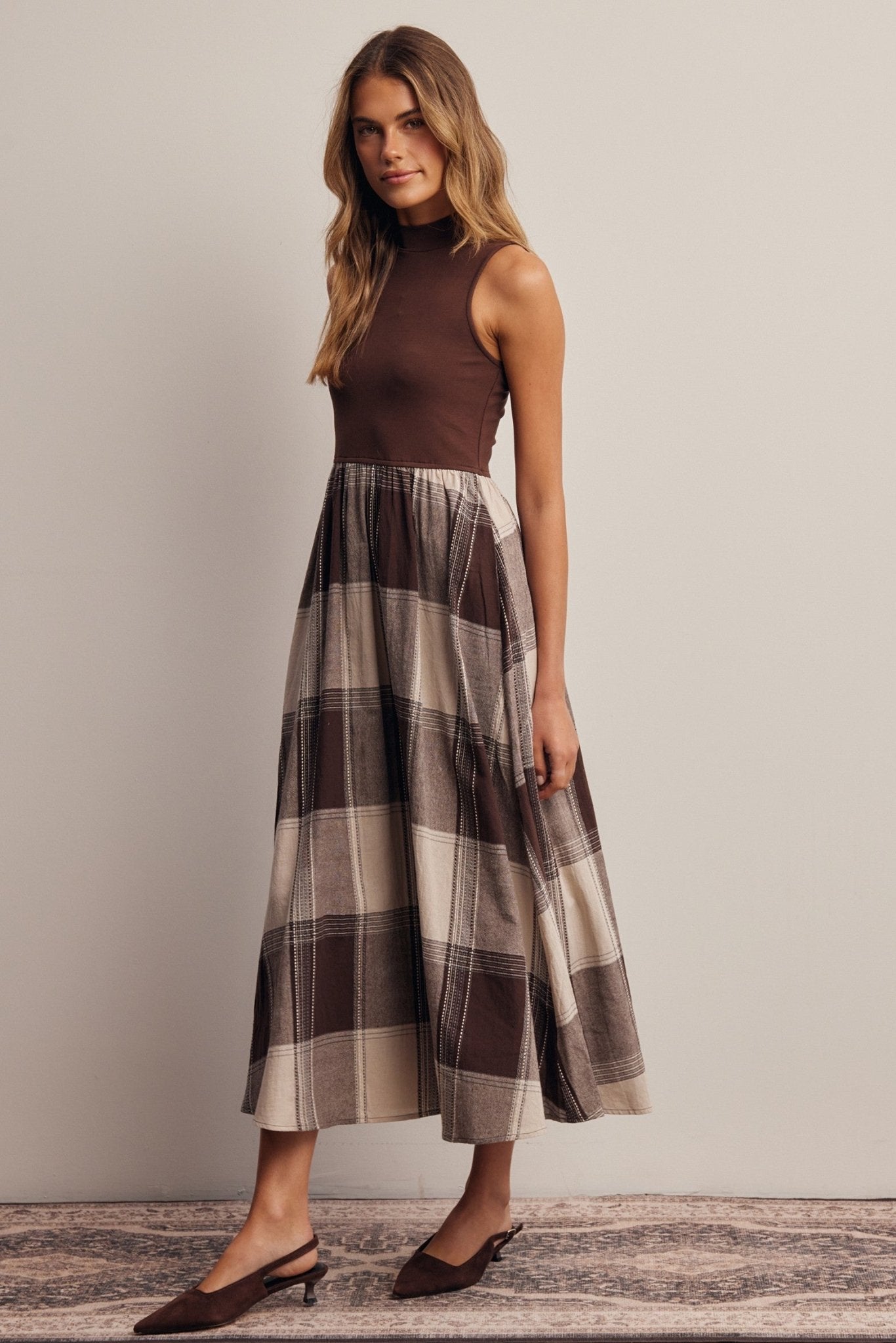 Regent Mixed Media Plaid Midi Dress - Westly