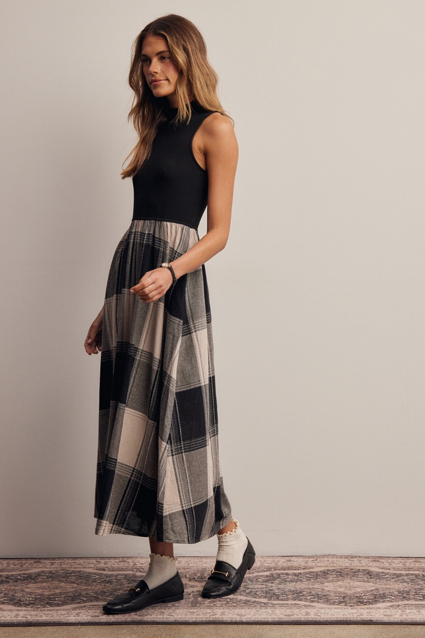 Regent Mixed Media Plaid Midi Dress - Westly