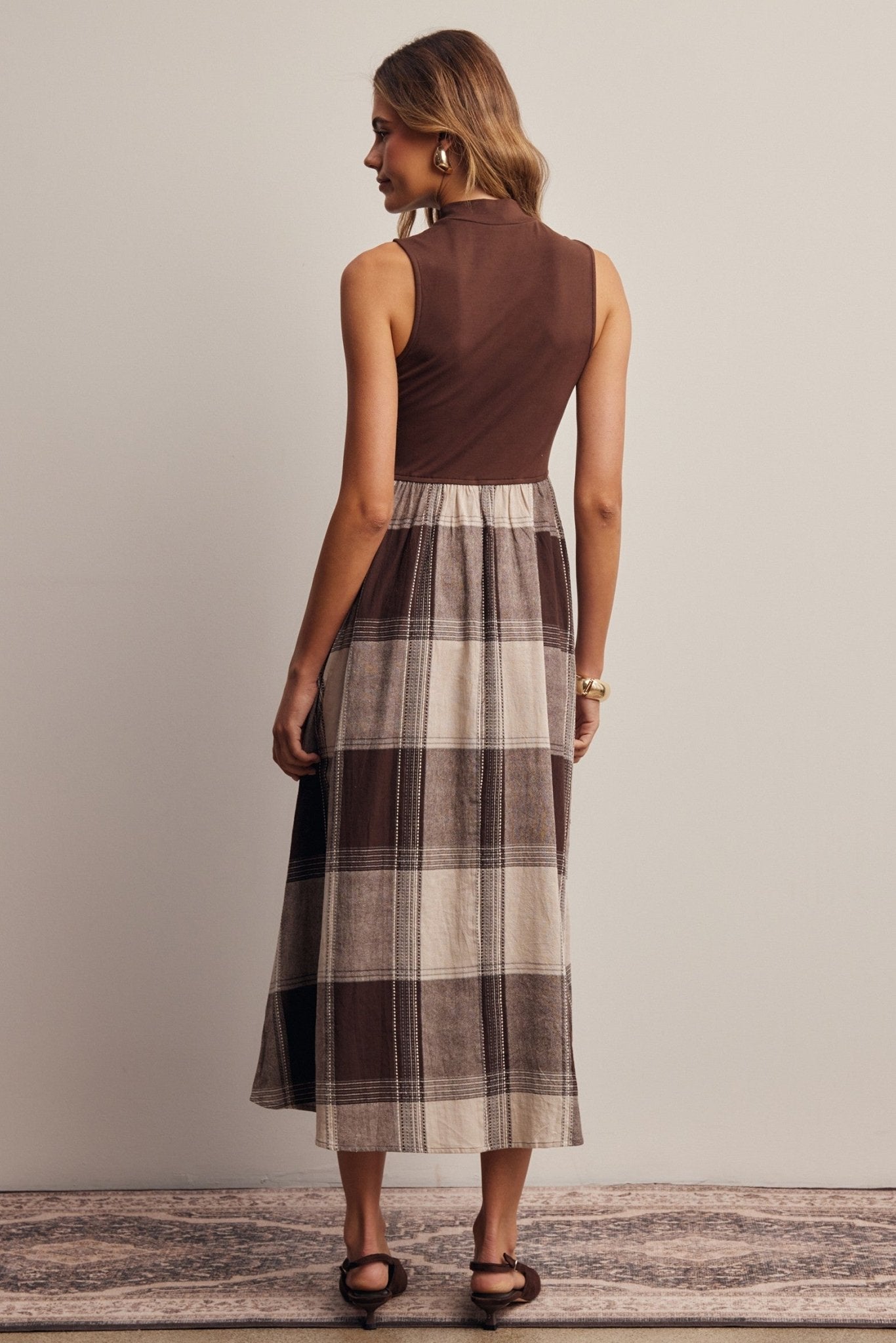 Regent Mixed Media Plaid Midi Dress - Westly