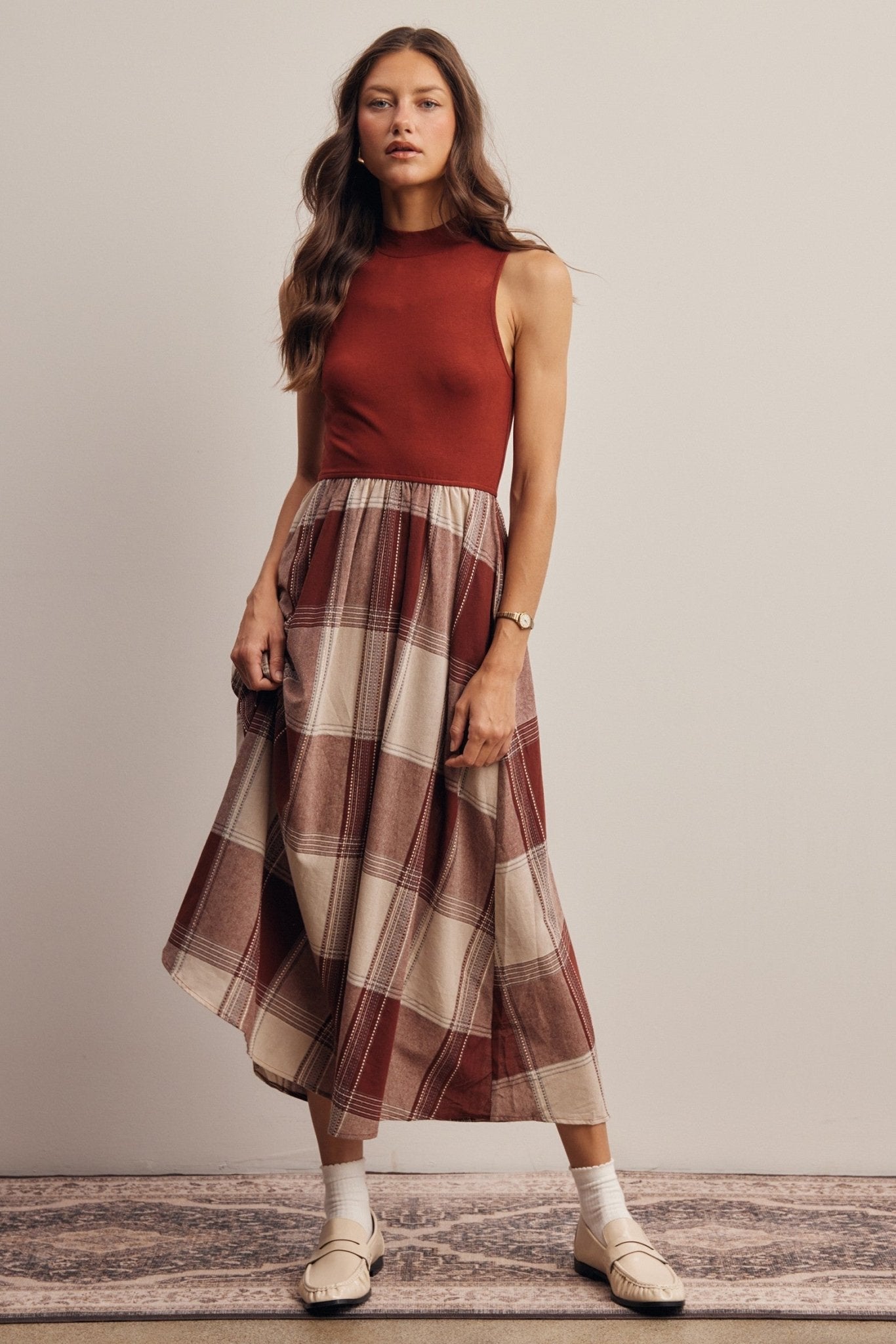 Regent Mixed Media Plaid Midi Dress - Westly