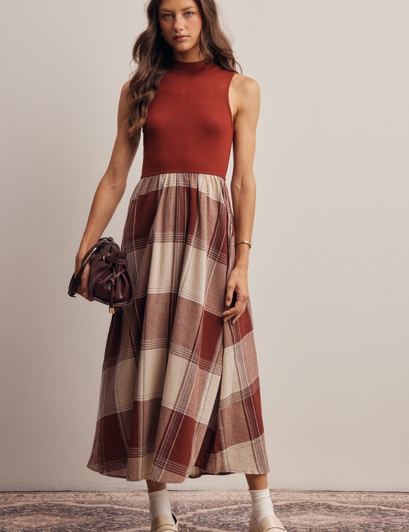 Regent Mixed Media Plaid Midi Dress - Westly