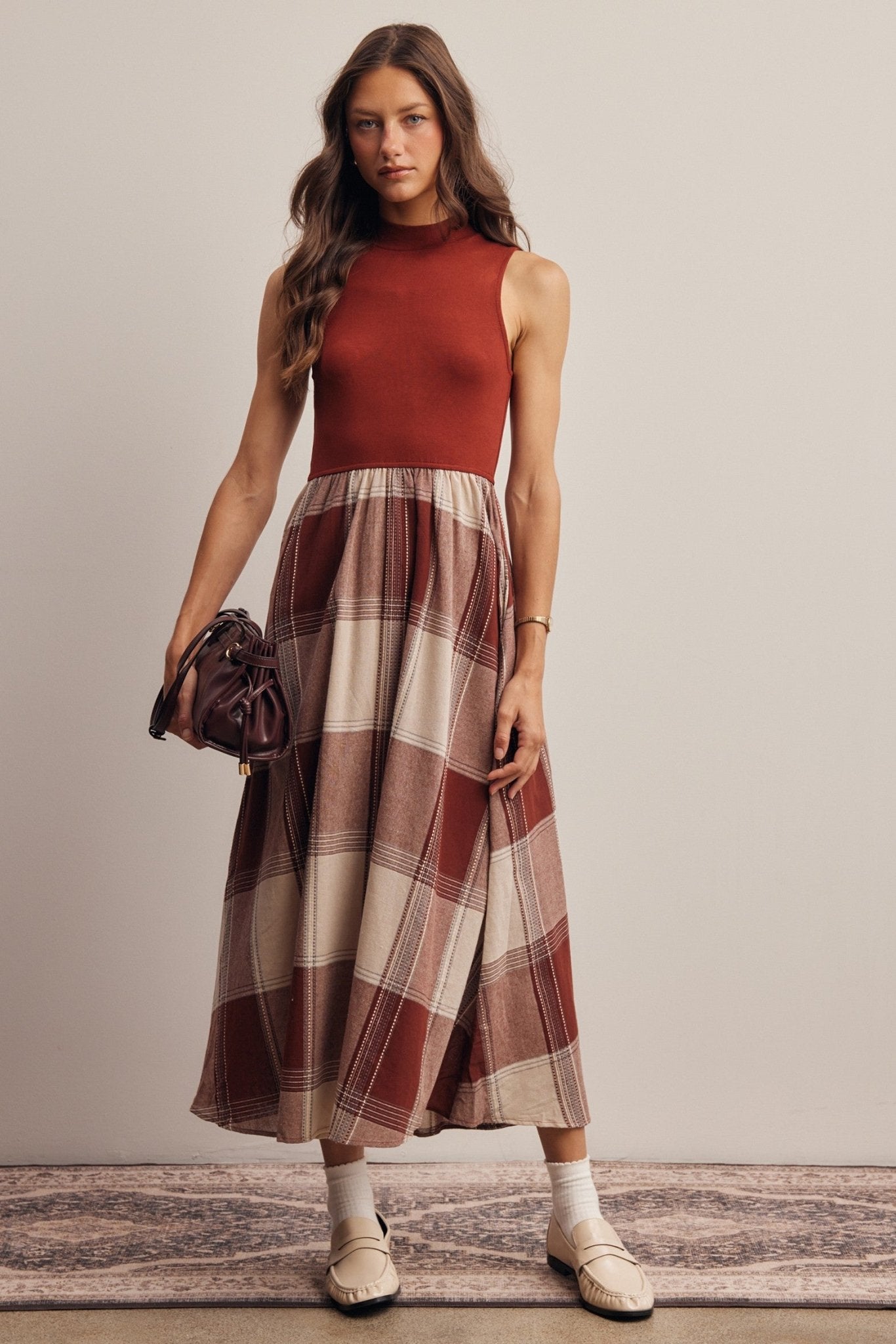 Regent Mixed Media Plaid Midi Dress - Westly