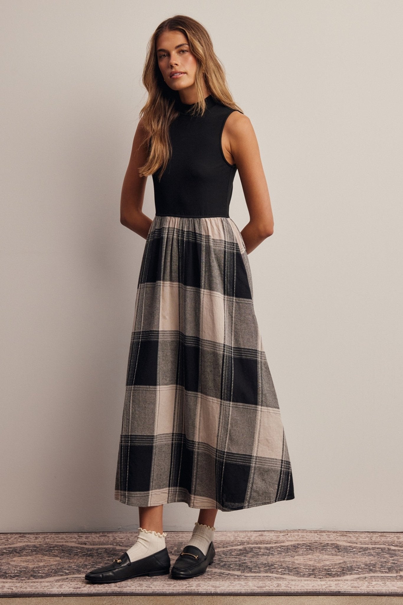 Regent Mixed Media Plaid Midi Dress - Westly