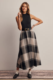 Regent Mixed Media Plaid Midi Dress in Faded Black, photo 1