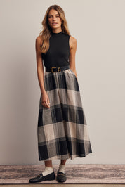 Regent Mixed Media Plaid Midi Dress in Faded Black, photo 2