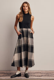 Regent Mixed Media Plaid Midi Dress in Faded Black, photo 4