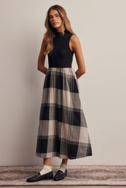 Regent Mixed Media Plaid Midi Dress in Faded Black, photo 8