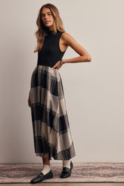 Regent Mixed Media Plaid Midi Dress in Faded Black, photo 9