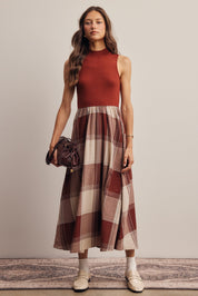 Regent Mixed Media Plaid Midi Dress in Marsala, photo 3
