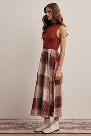 Regent Mixed Media Plaid Midi Dress in Marsala, photo 7